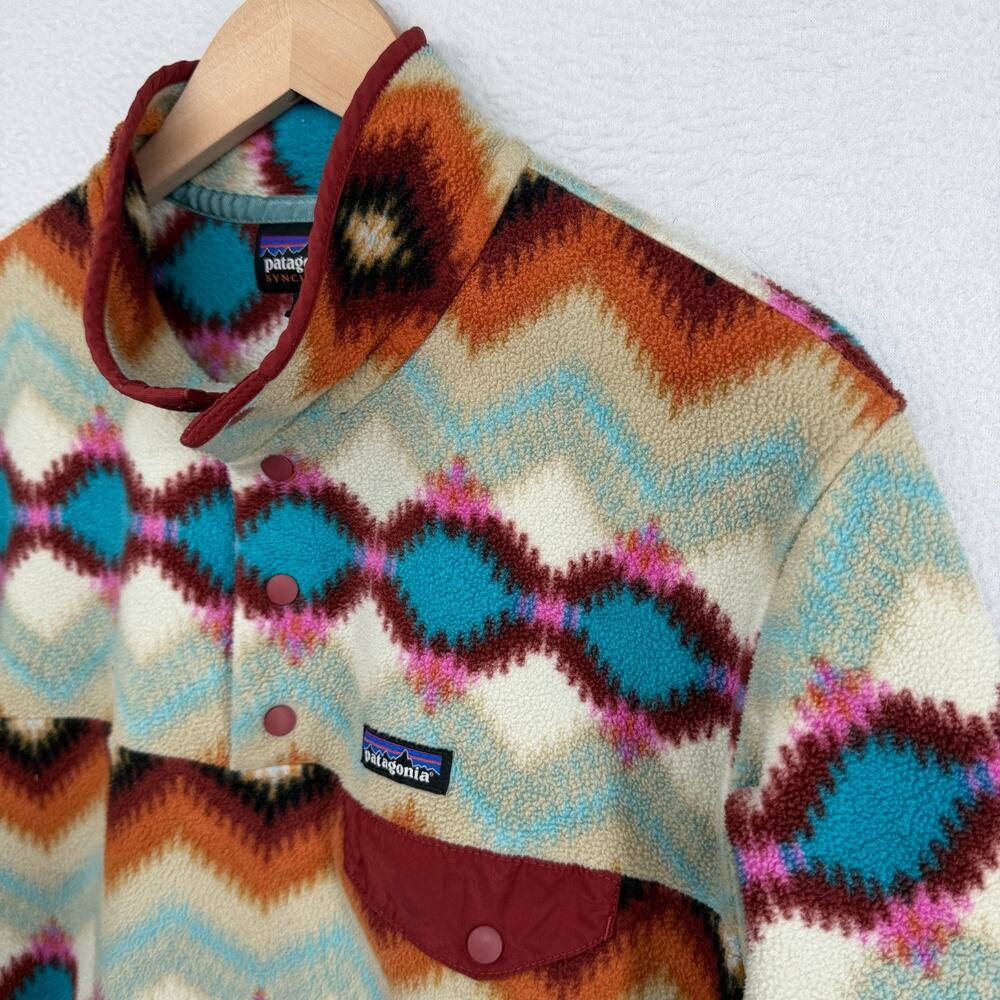 PATAGONIA Fleece Womens XL Lightweight Synchilla Snap-T Aztec Timber Twist Red - Picture 4 of 13